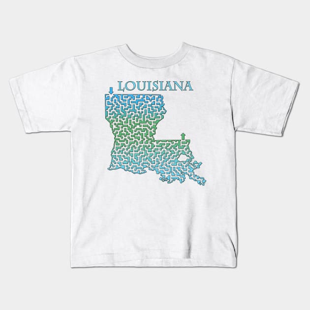 State of Louisiana Colorful Maze Kids T-Shirt by gorff